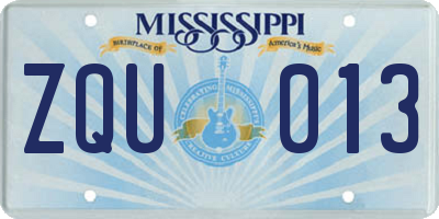 MS license plate ZQU013