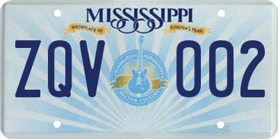 MS license plate ZQV002