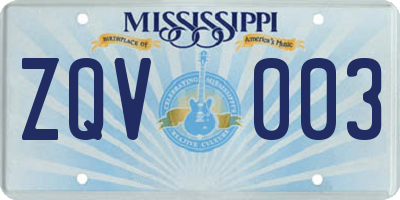 MS license plate ZQV003