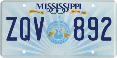 MS license plate ZQV892