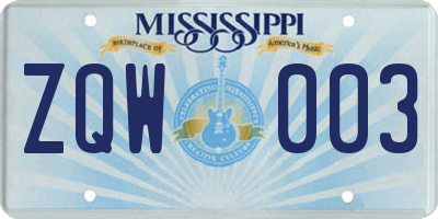 MS license plate ZQW003