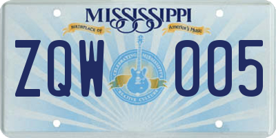 MS license plate ZQW005