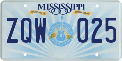 MS license plate ZQW025