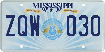 MS license plate ZQW030