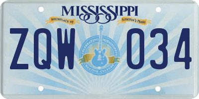 MS license plate ZQW034