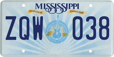 MS license plate ZQW038