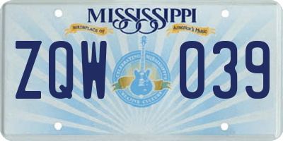 MS license plate ZQW039