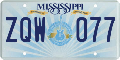 MS license plate ZQW077