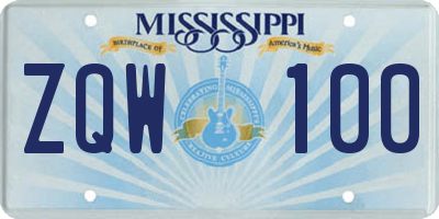 MS license plate ZQW100