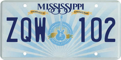 MS license plate ZQW102