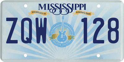MS license plate ZQW128