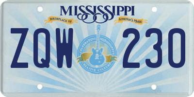 MS license plate ZQW230