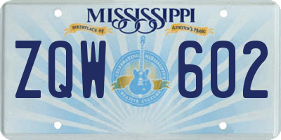 MS license plate ZQW602