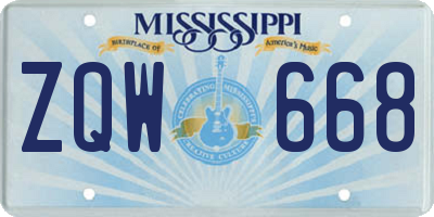 MS license plate ZQW668