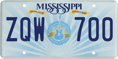 MS license plate ZQW700