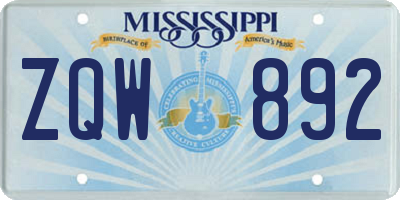 MS license plate ZQW892