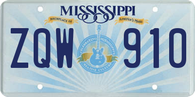 MS license plate ZQW910