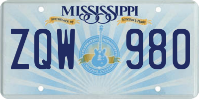 MS license plate ZQW980