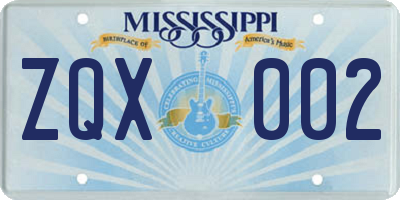 MS license plate ZQX002