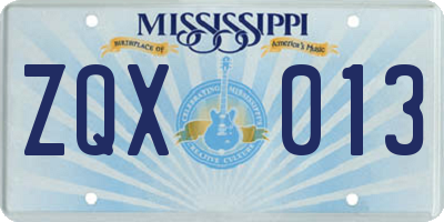 MS license plate ZQX013