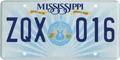 MS license plate ZQX016