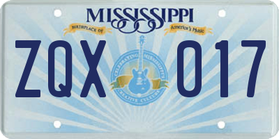 MS license plate ZQX017