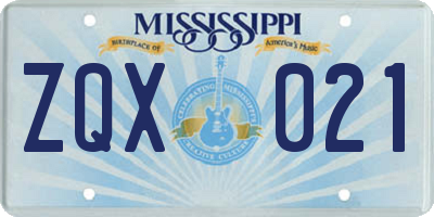 MS license plate ZQX021