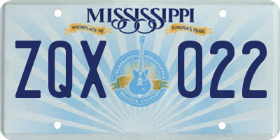 MS license plate ZQX022