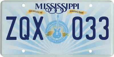 MS license plate ZQX033