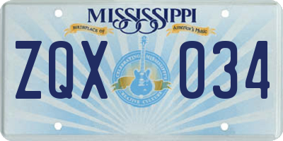 MS license plate ZQX034