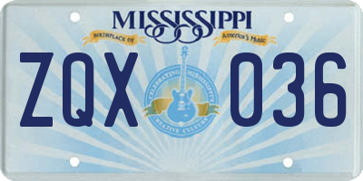 MS license plate ZQX036