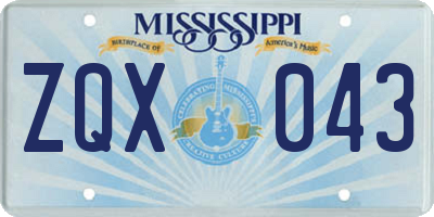 MS license plate ZQX043