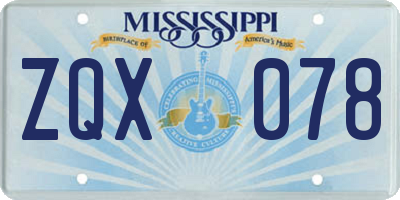 MS license plate ZQX078