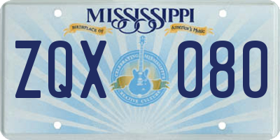 MS license plate ZQX080