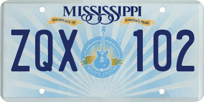 MS license plate ZQX102