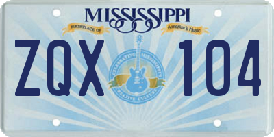 MS license plate ZQX104