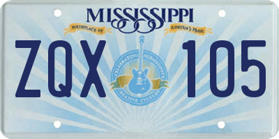 MS license plate ZQX105