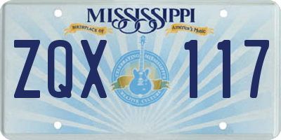 MS license plate ZQX117