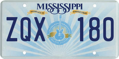 MS license plate ZQX180