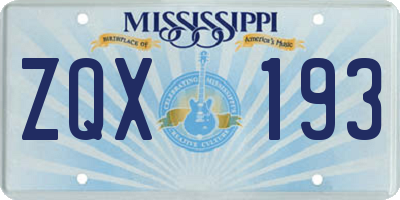 MS license plate ZQX193