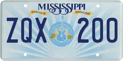 MS license plate ZQX200