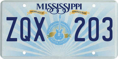 MS license plate ZQX203