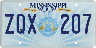 MS license plate ZQX207
