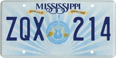 MS license plate ZQX214