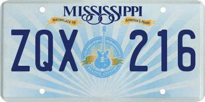 MS license plate ZQX216