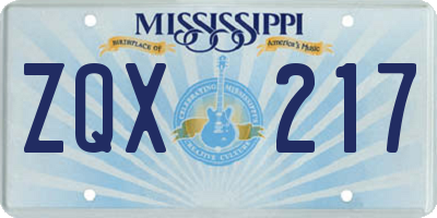 MS license plate ZQX217