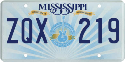 MS license plate ZQX219