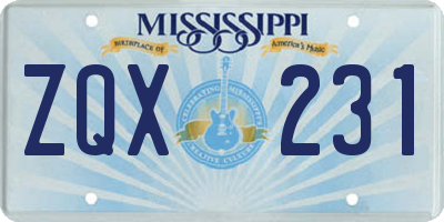 MS license plate ZQX231