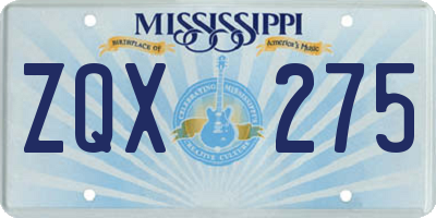 MS license plate ZQX275