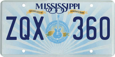 MS license plate ZQX360